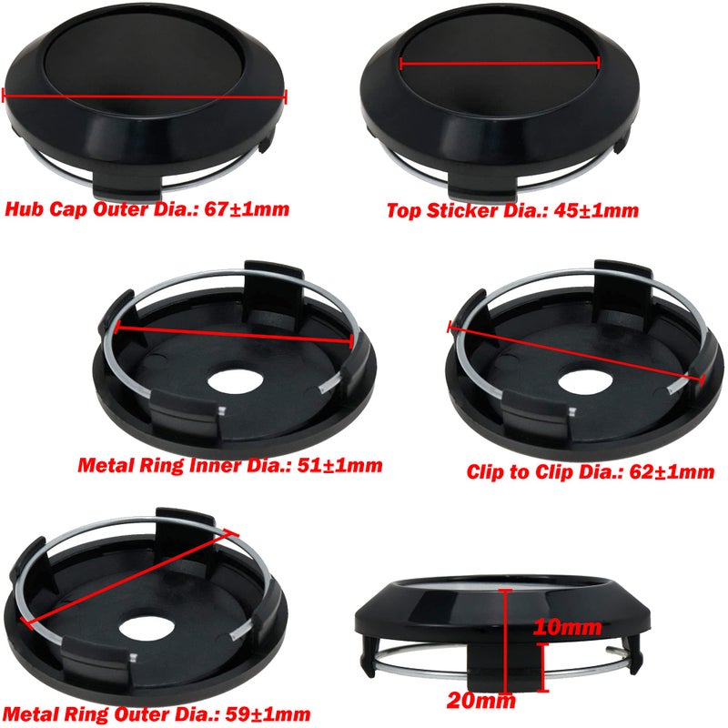 AUTUT Center Caps,67mm Wheel Rim Hub Center Covers Replacement 62.5mm Lug to Lug,Black,Pack of 4 - Image 2